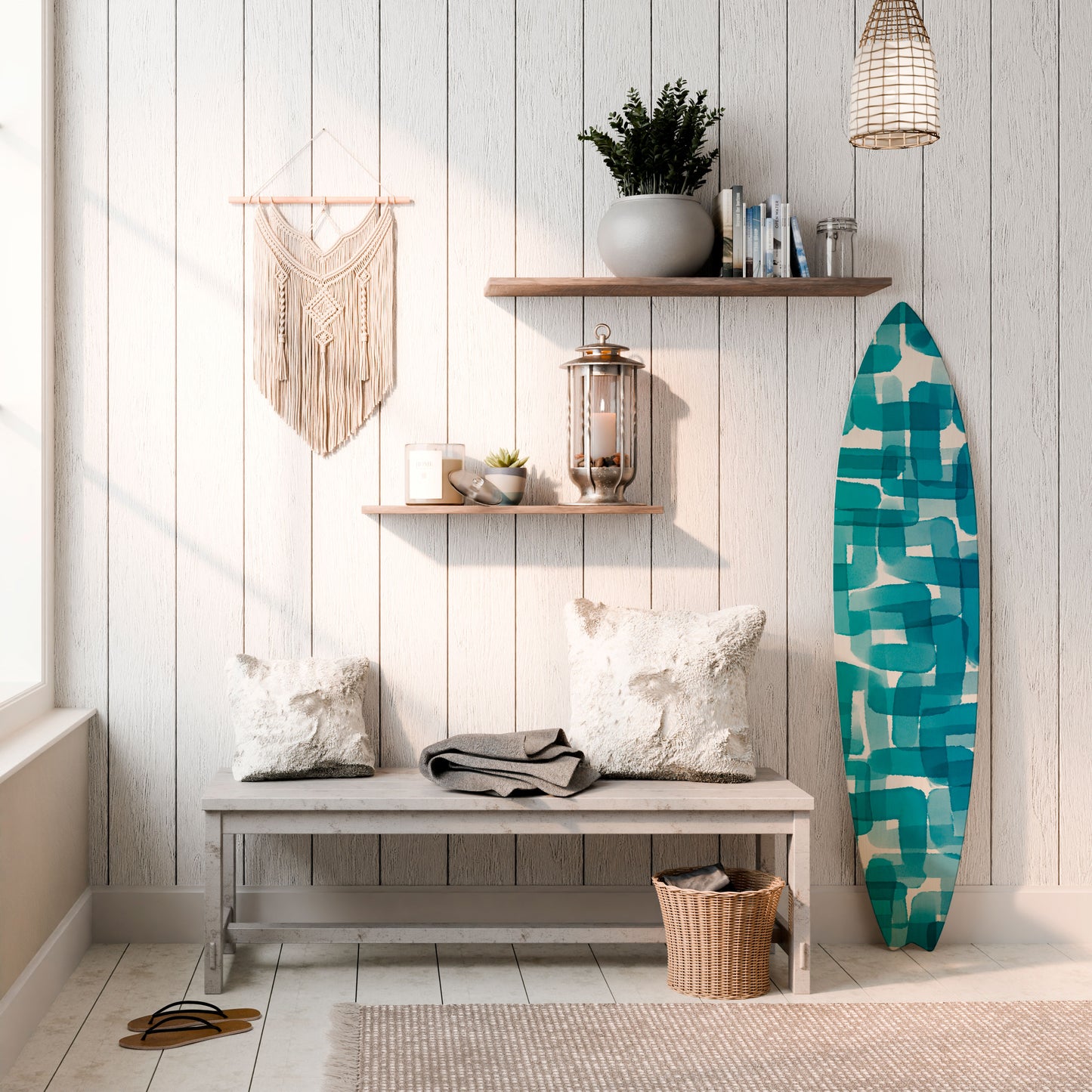 TURQUOISE RECTANGLES Decorative Plywood Surfboard
