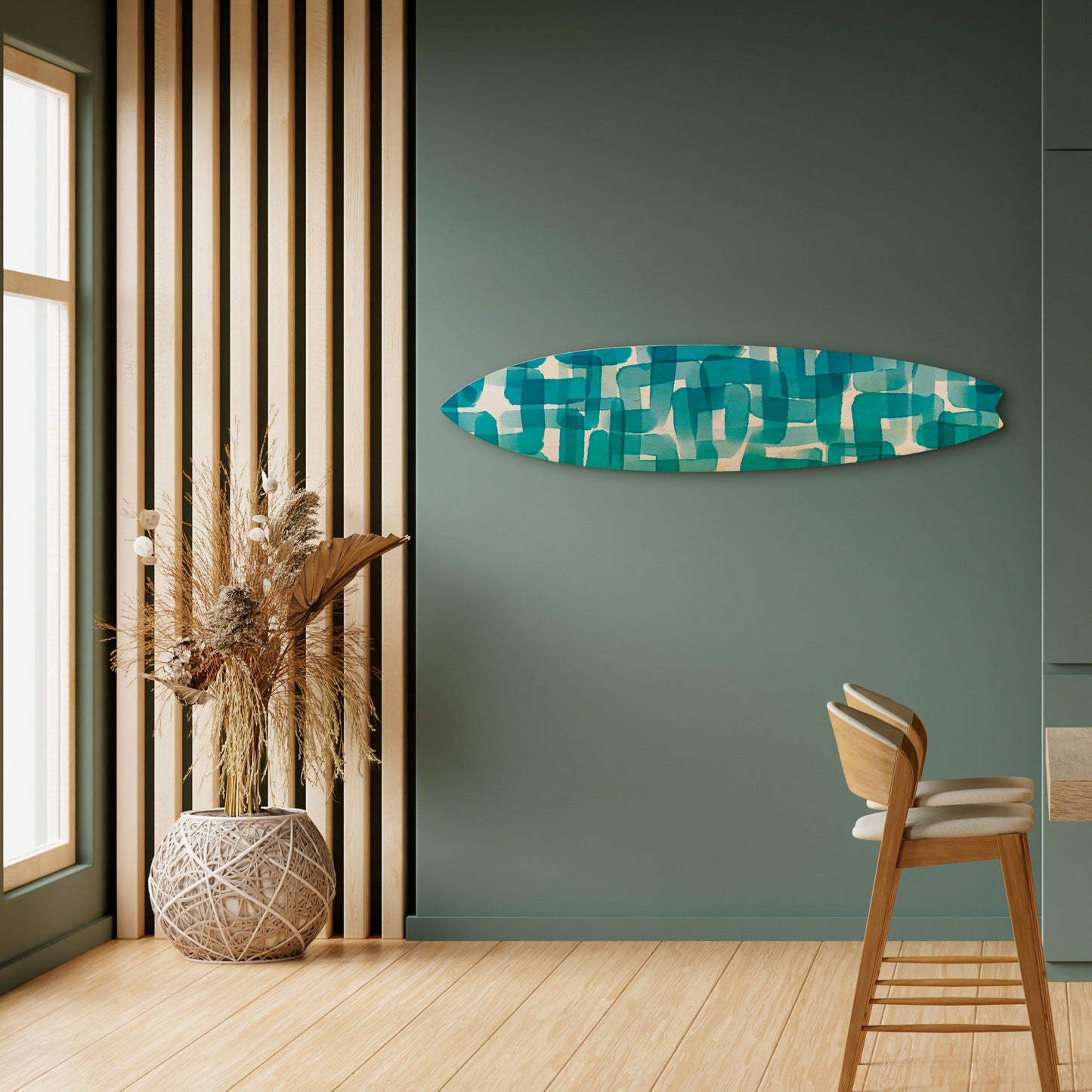 TURQUOISE RECTANGLES Decorative Plywood Surfboard