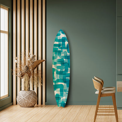 TURQUOISE RECTANGLES Decorative Plywood Surfboard