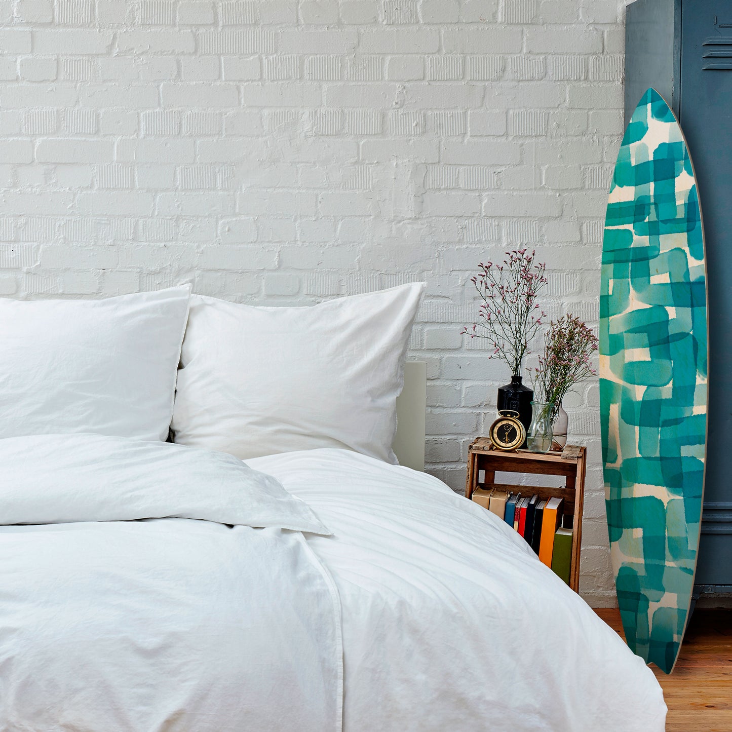 TURQUOISE RECTANGLES Decorative Plywood Surfboard