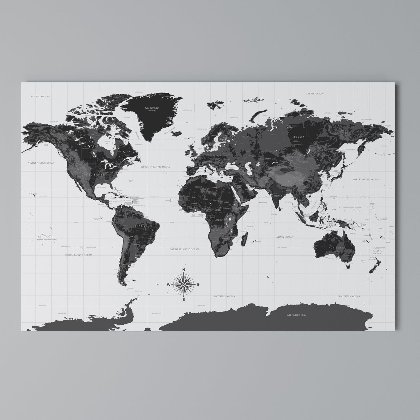 MONOCHROME EARTH MAP Stampa su tela orizzontale