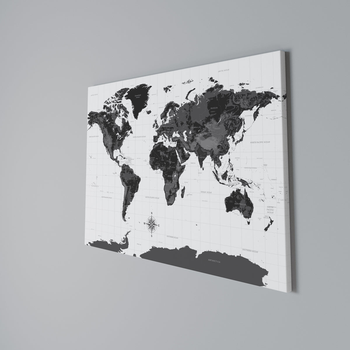 MONOCHROME EARTH MAP Stampa su tela orizzontale