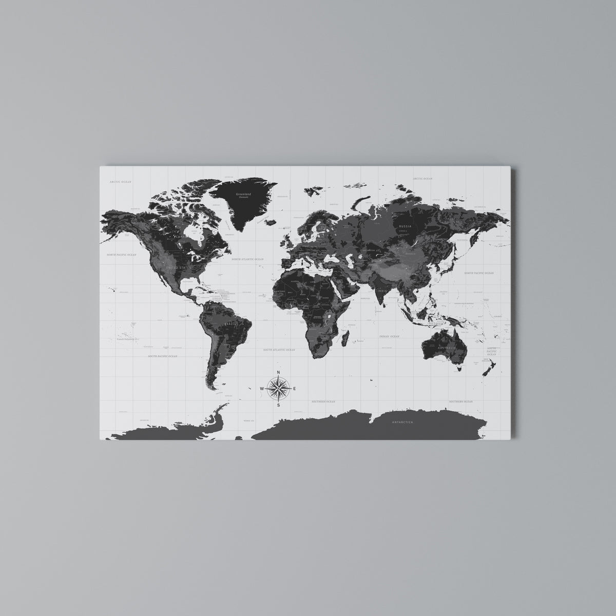 MONOCHROME EARTH MAP Stampa su tela orizzontale