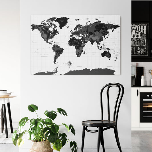 MONOCHROME EARTH MAP Stampa su tela orizzontale