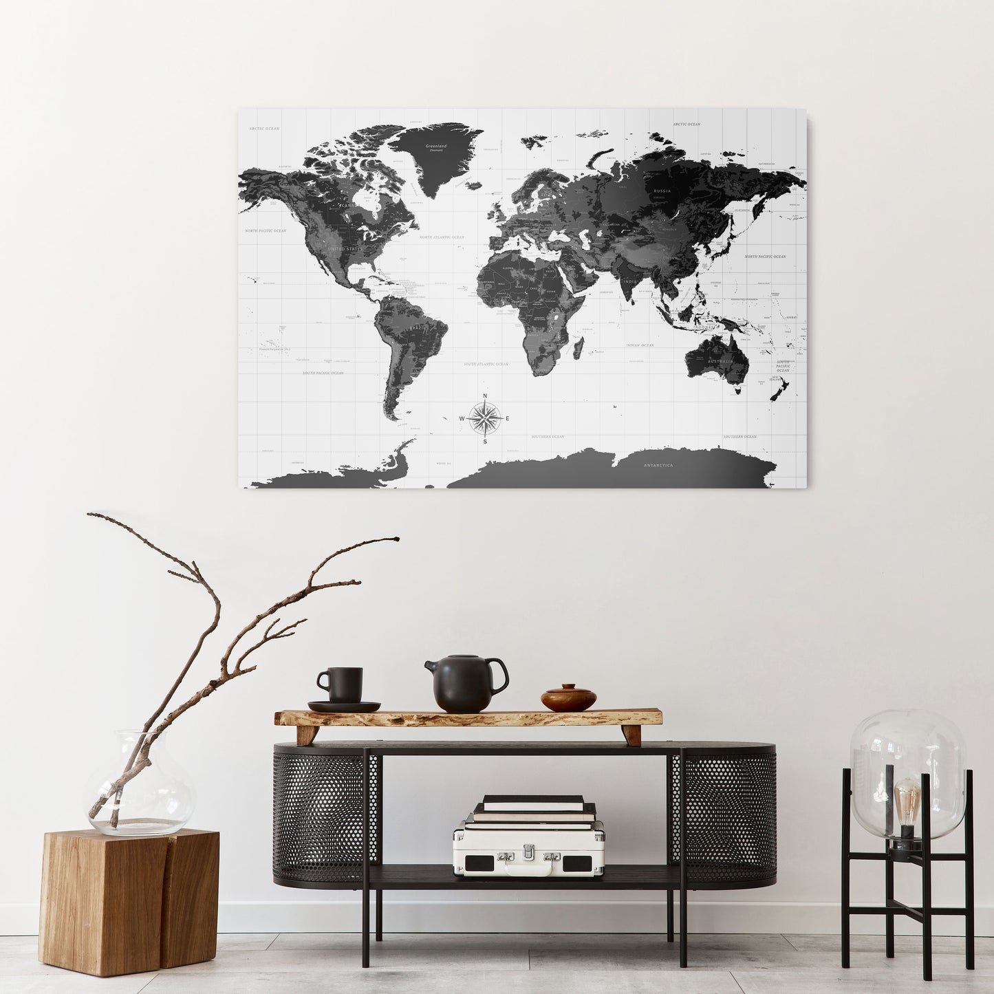 MONOCHROME EARTH MAP Stampa su tela orizzontale