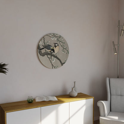 TITS ON CHERRY BRANCH Round Wall Art