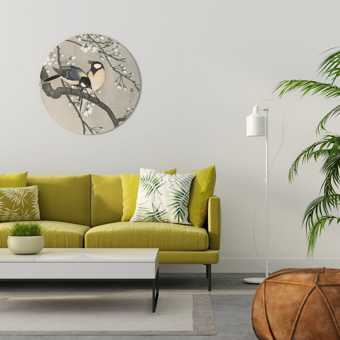 TITS ON CHERRY BRANCH Round Wall Art