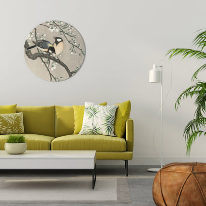 TITS ON CHERRY BRANCH Round Wall Art