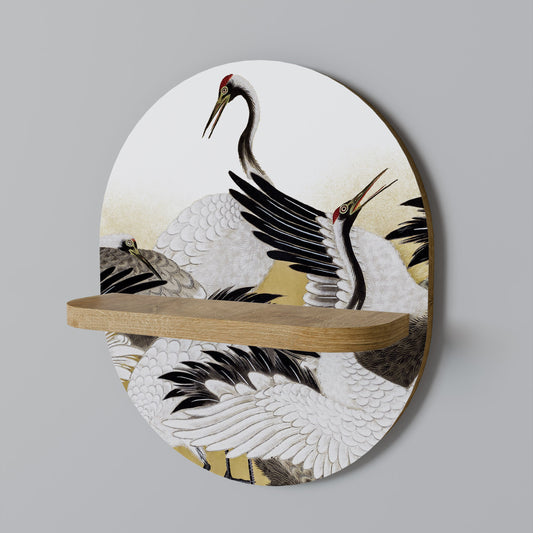 JAPANESE FLOCK OF CRANES Mensola ovale in effetto rovere