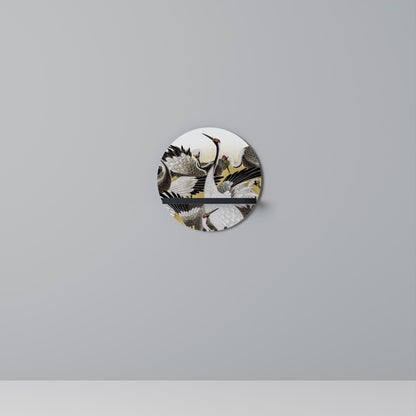 JAPANESE FLOCK OF CRANES Round Art Shelf In Black Finish