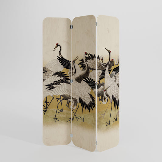 Divisorio per stanza in compensato a 3 pannelli JAPANESE FLOCK OF CRANES