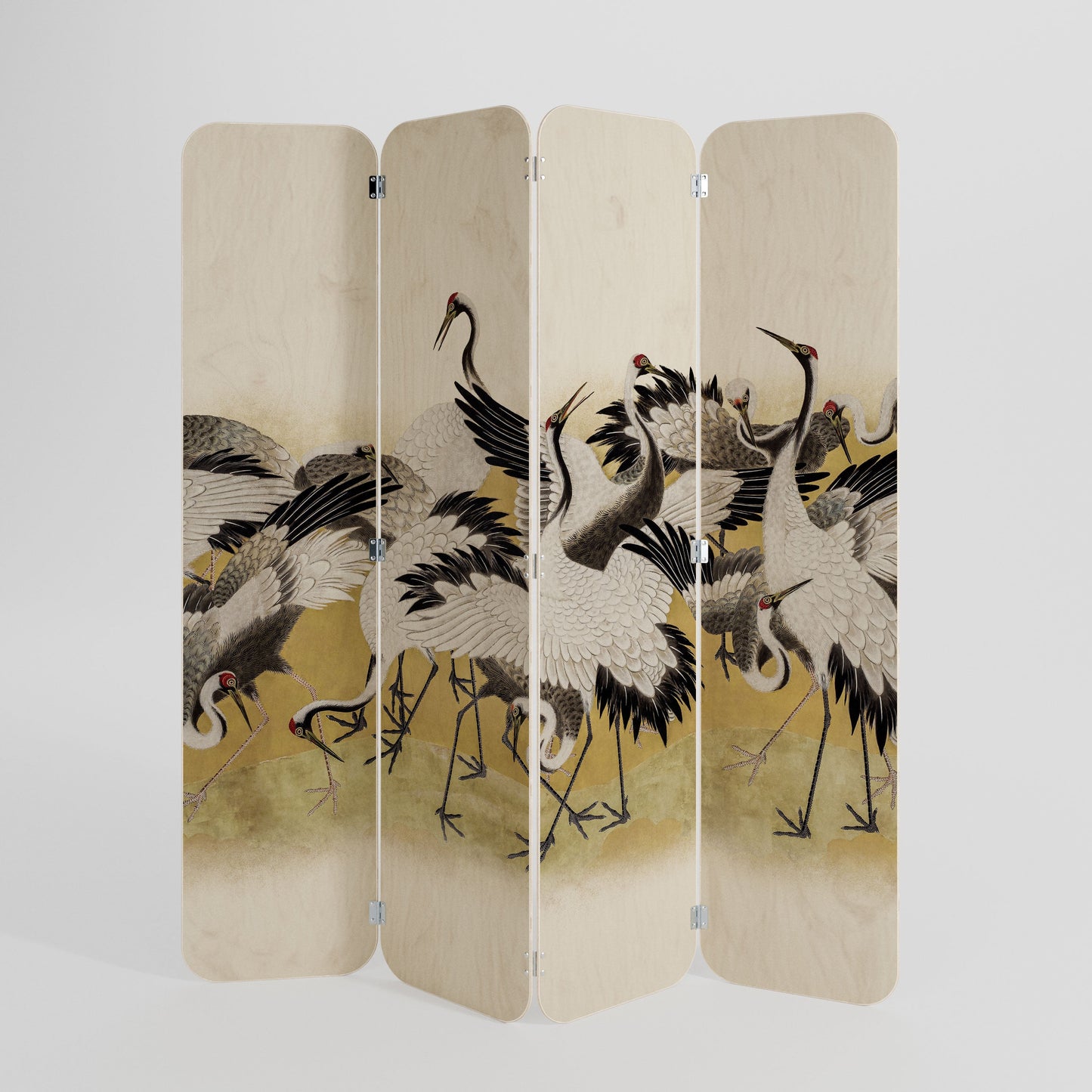 Divisorio per stanza in compensato a 4 pannelli JAPANESE FLOCK OF CRANES