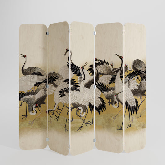 Divisorio per ambienti in compensato a 5 pannelli JAPANESE FLOCK OF CRANES