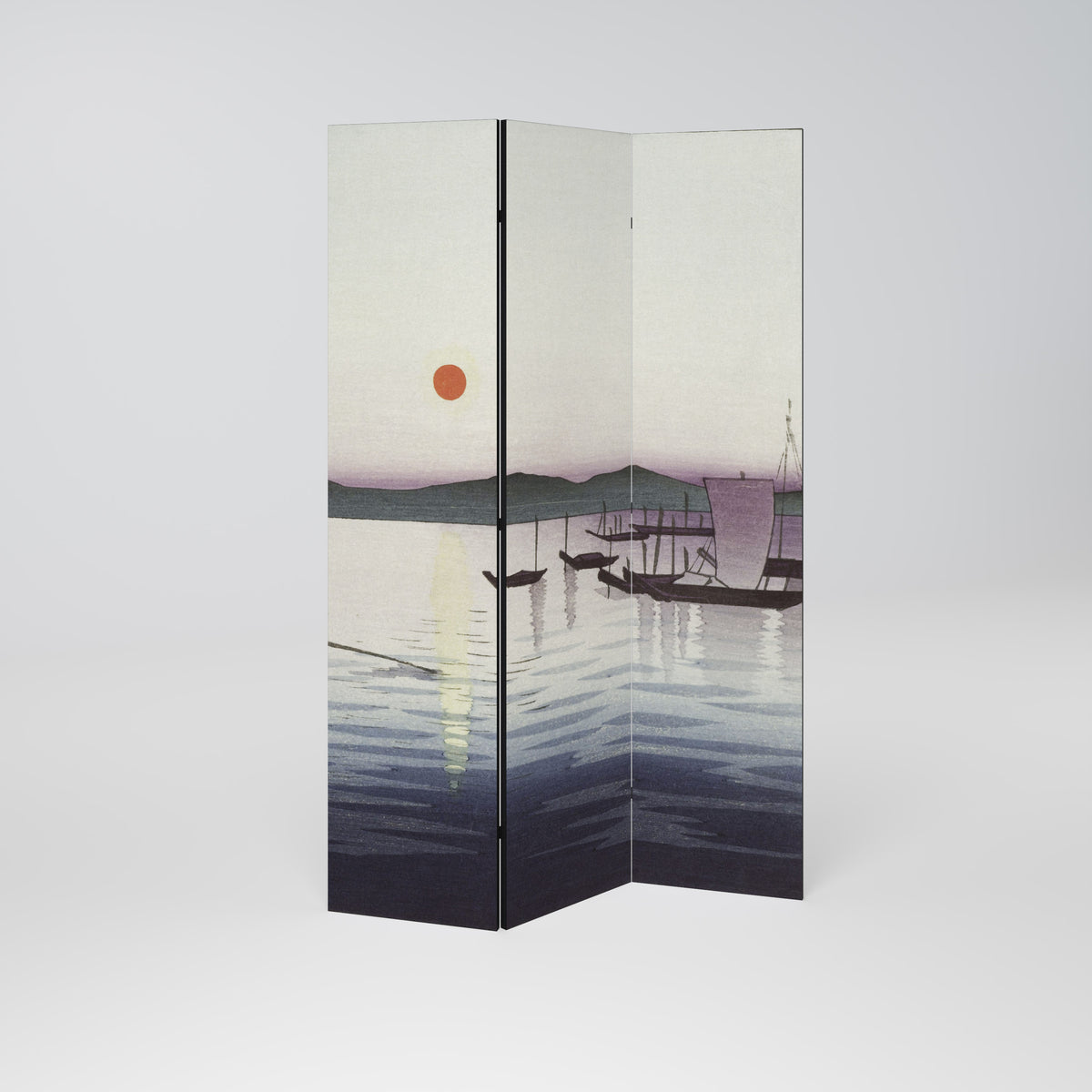 BOATS AND SETTING SUN Paravento Decorativo a 3 Pannelli