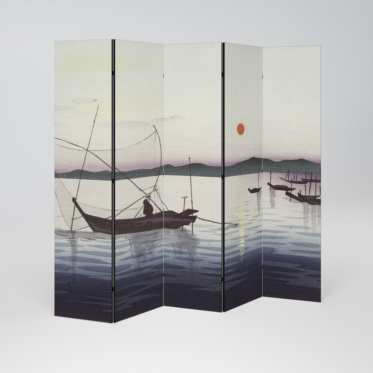 BOATS AND SETTING SUN Paravento Decorativo a 5 Pannelli