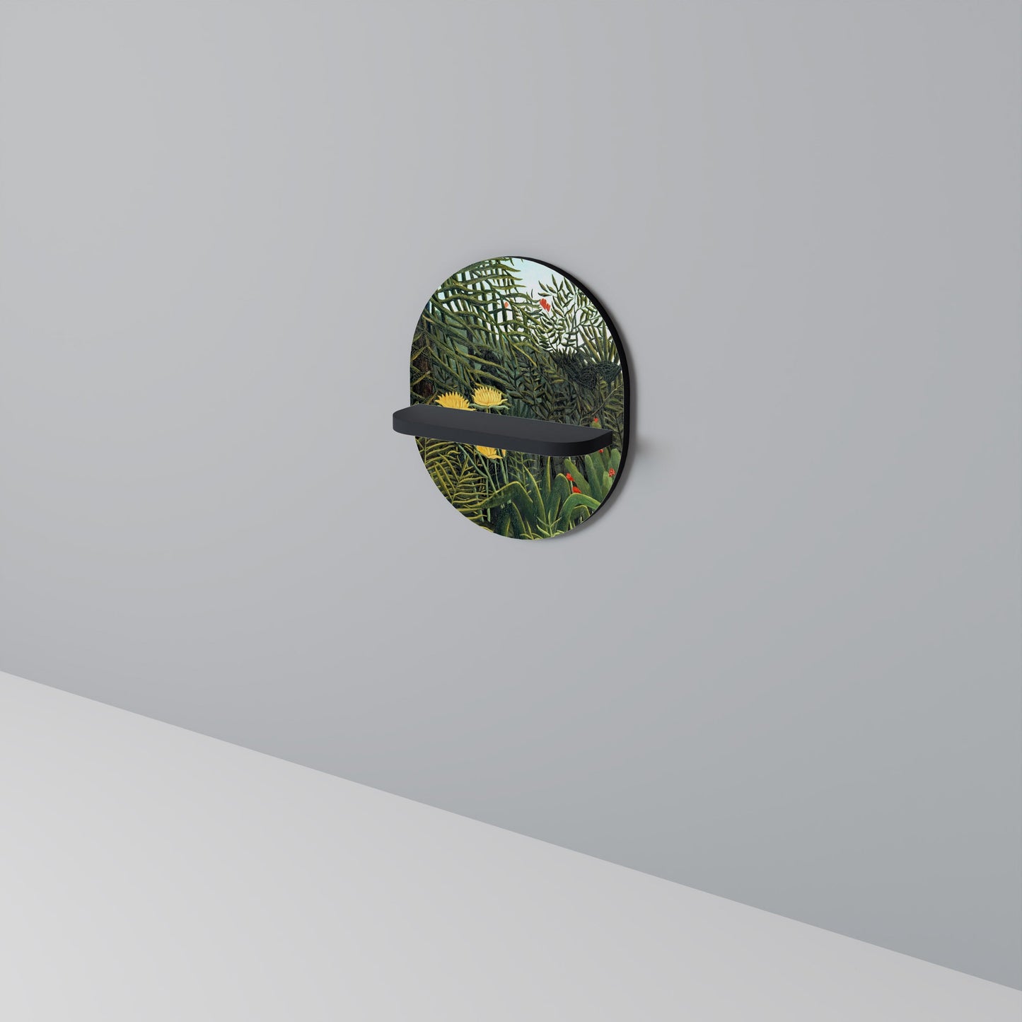 VIRGIN FOREST WITH SUNSET Oval Art Shelf In Black Finish