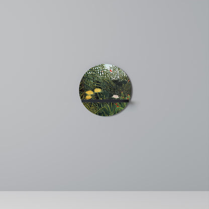 VIRGIN FOREST WITH SUNSET Round Art Shelf In Black Finish