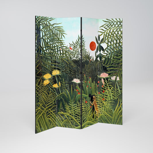 FORESTA VERGINE CON TRAMONTO - Divisorio decorativo per ambienti a 4 pannelli