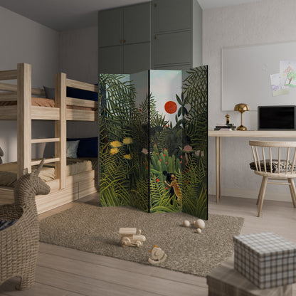 FORESTA VERGINE CON TRAMONTO - Divisorio decorativo per ambienti a 4 pannelli