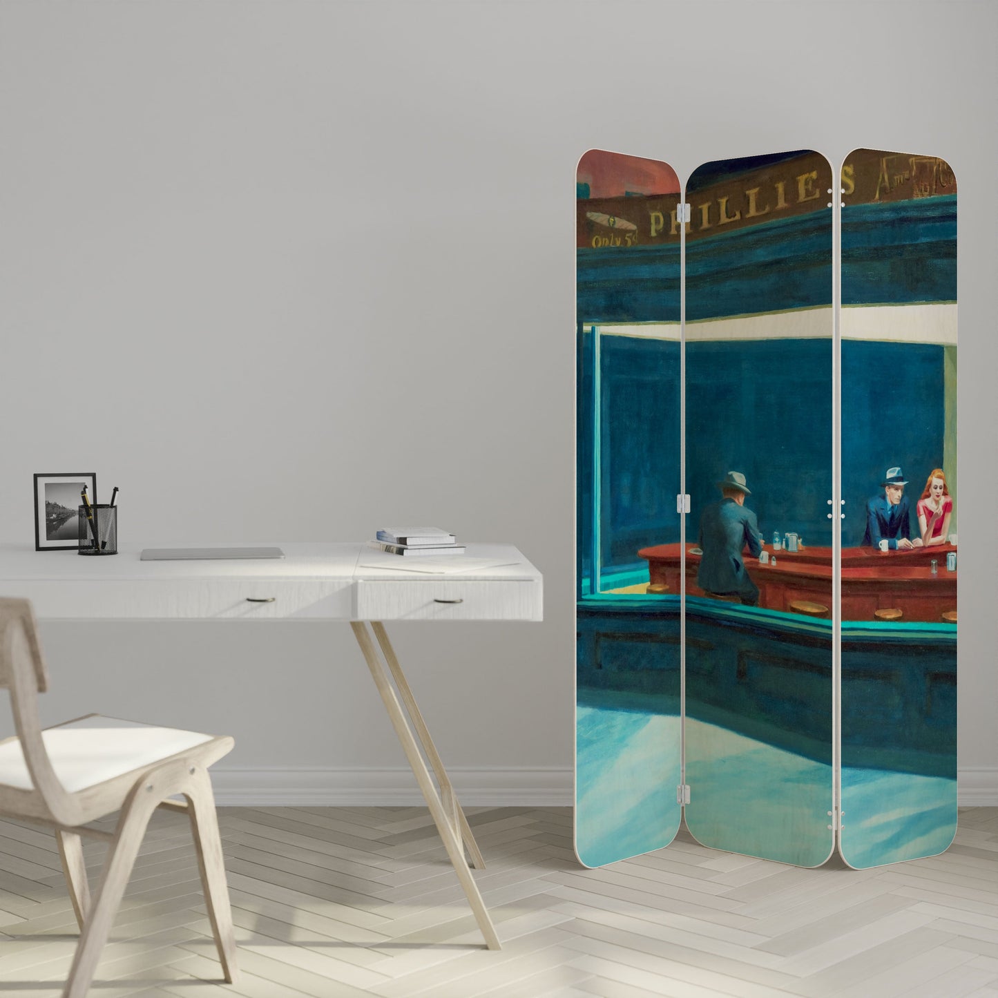 Divisorio per ambienti in compensato a 3 pannelli NIGHTHAWKS