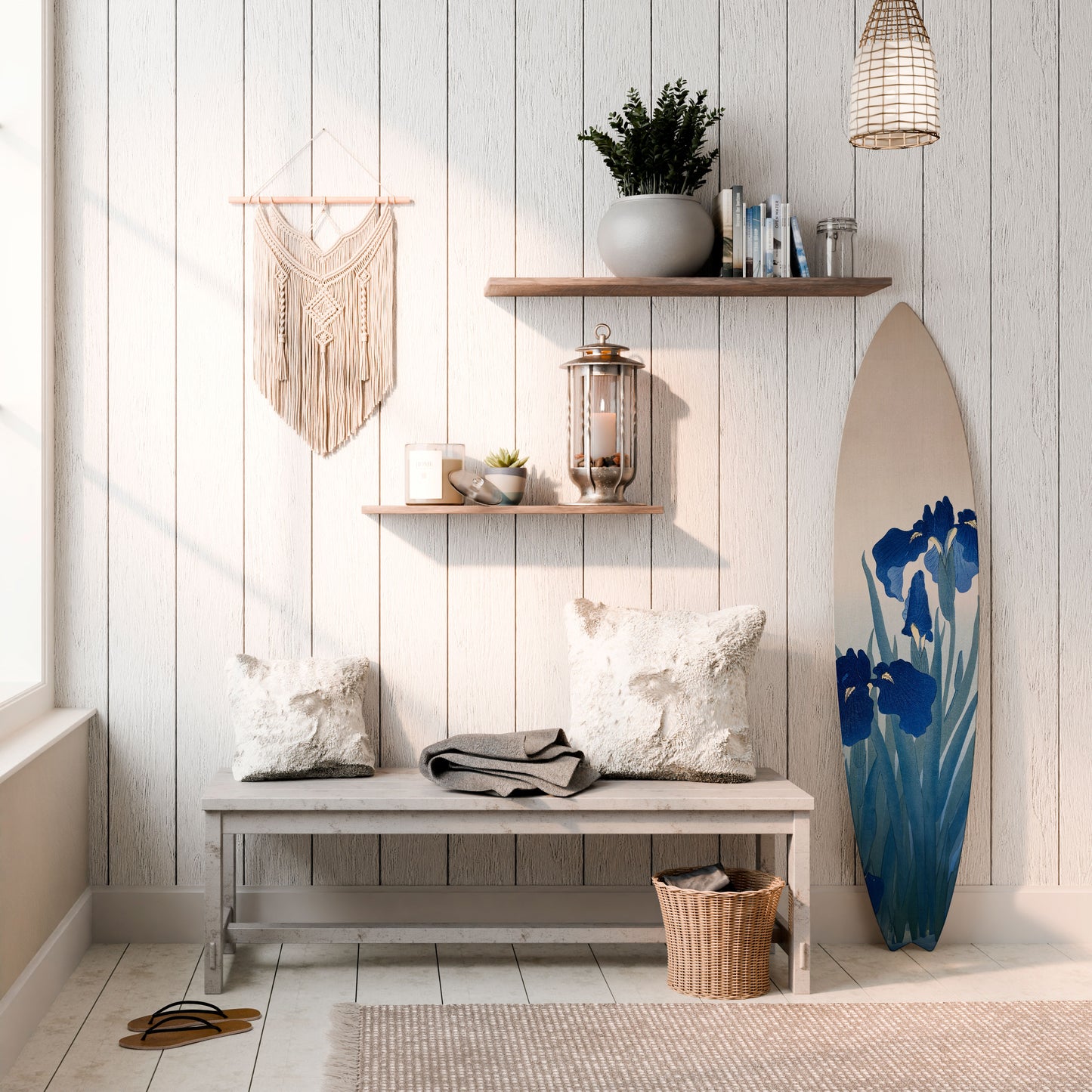 BLUE FLORAL RIDE Surfboard Decorative Panel