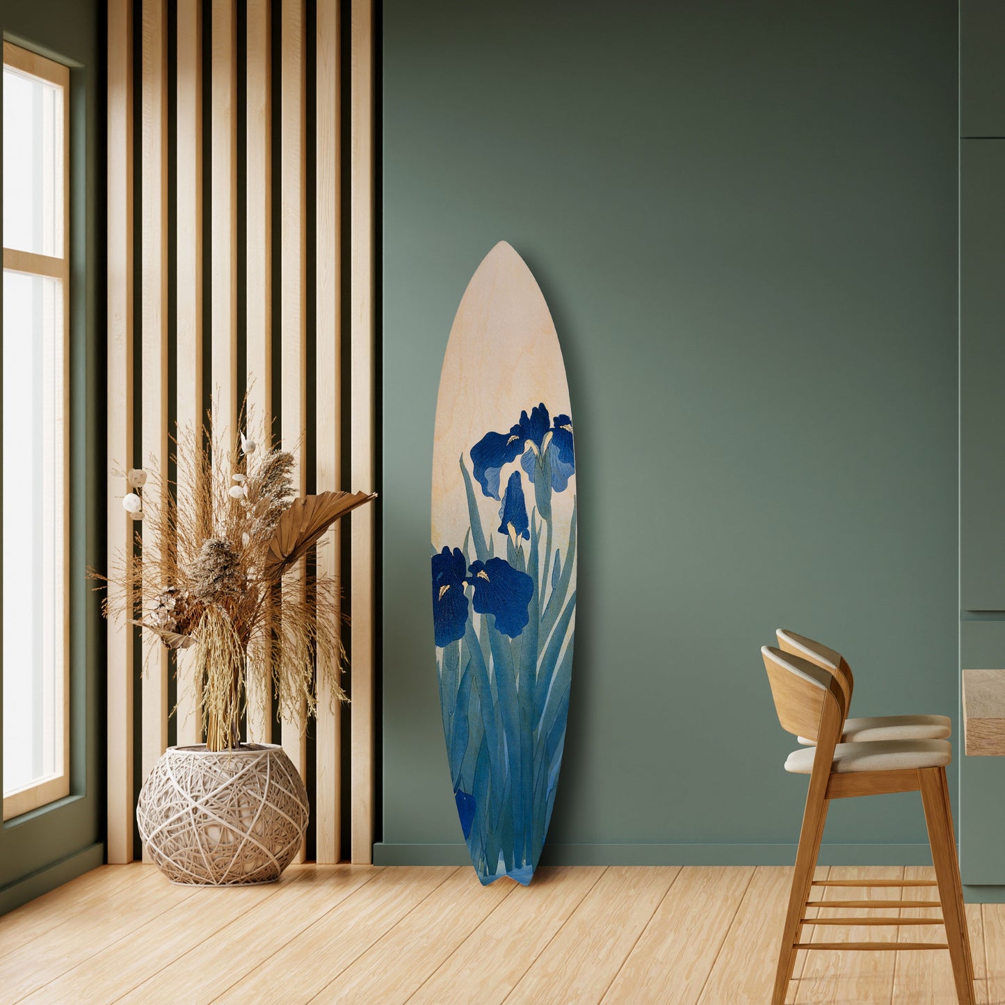 BLUE FLORAL RIDE Decorative Plywood Surfboard