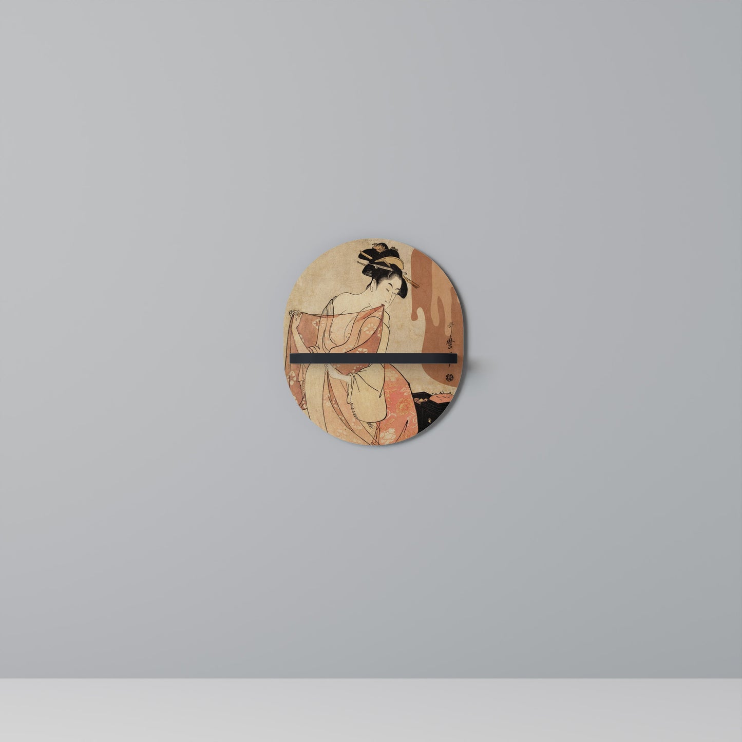 WOMAN, CAT AND EXTRA BROWN Oval Art Shelf In Black Finish