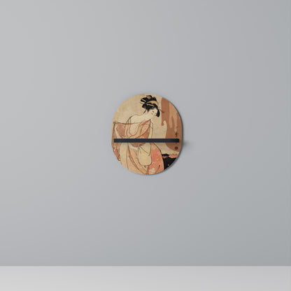 WOMAN, CAT AND EXTRA BROWN Oval Art Shelf In Black Finish