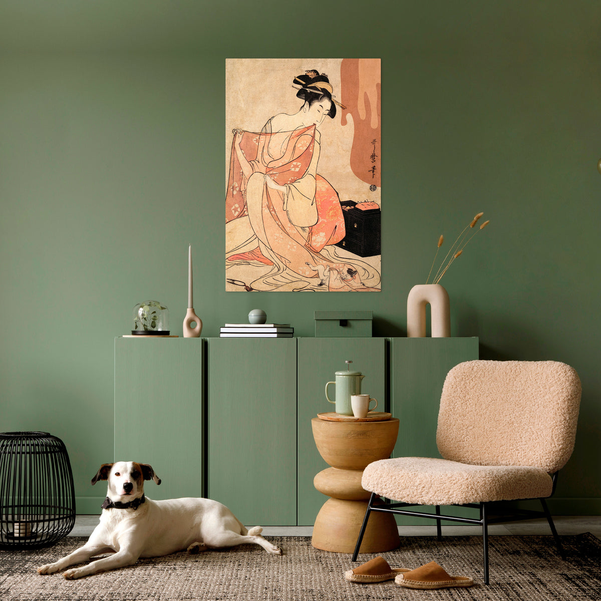 WOMAN, CAT AND EXTRA BROWN Vertical Canvas Print