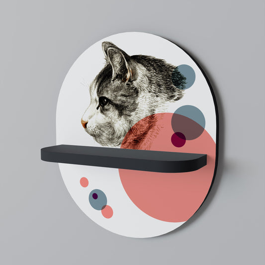 BUBBLE CAT SKETCH Oval Art Shelf In Black Finish