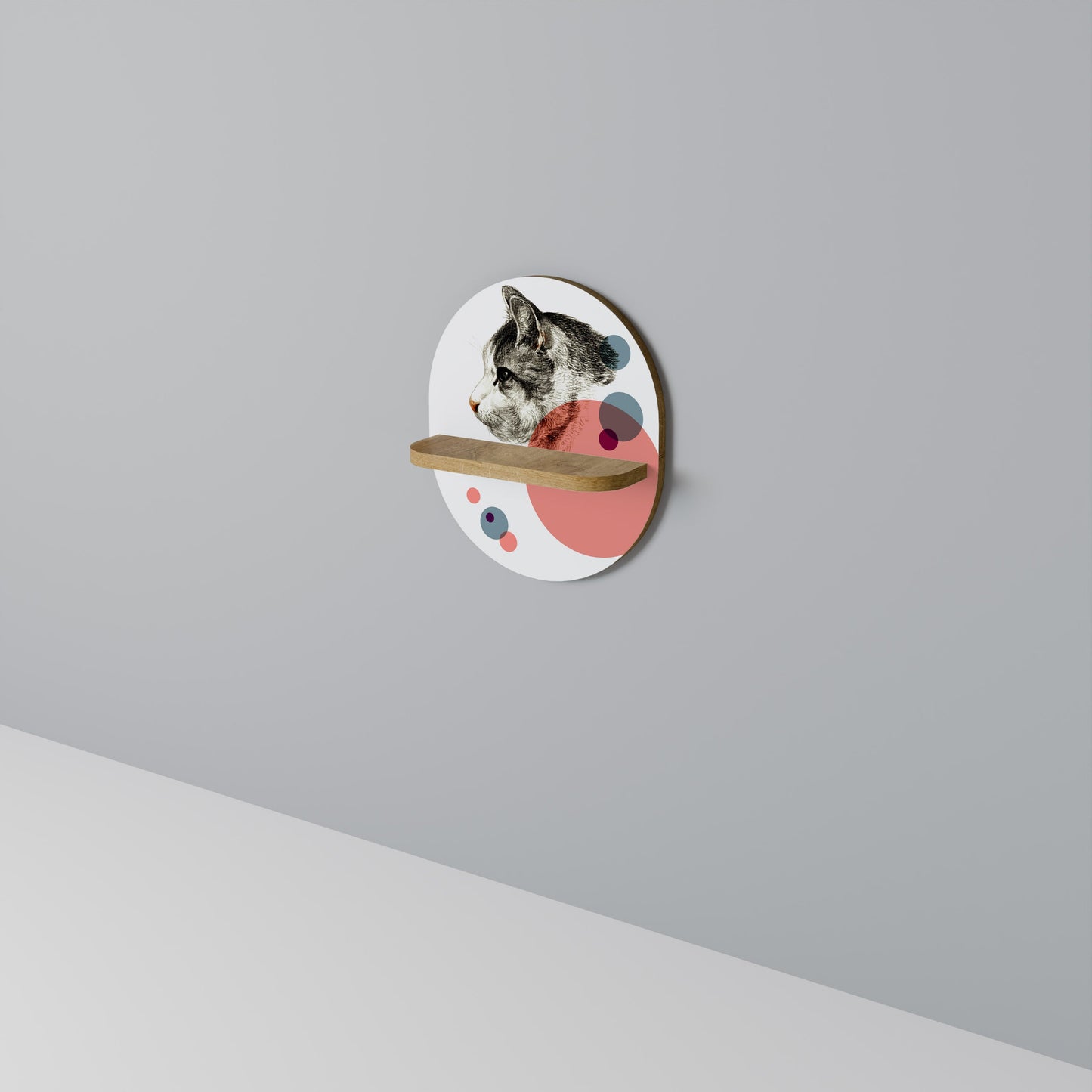 BUBBLE CAT SKETCH Mensola ovale per arte in effetto rovere