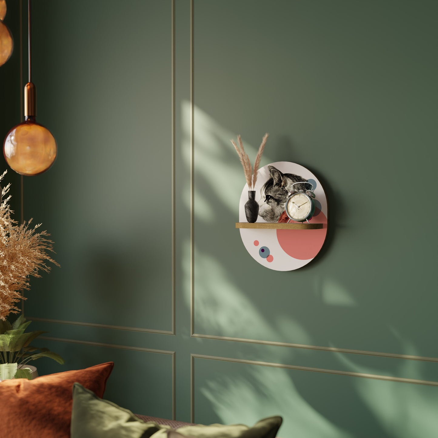 BUBBLE CAT SKETCH Mensola ovale per arte in effetto rovere