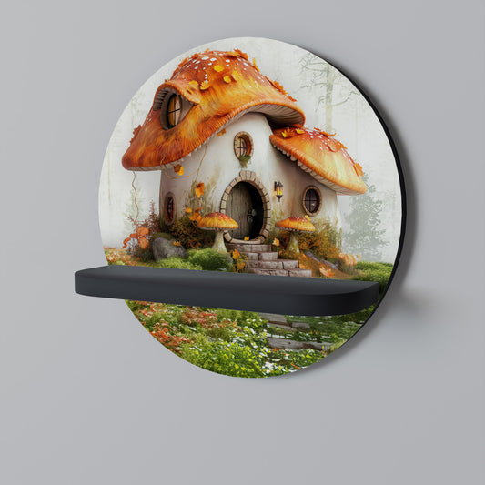 MYSTIC TOADSTOOL Round Art Shelf In Black Finish