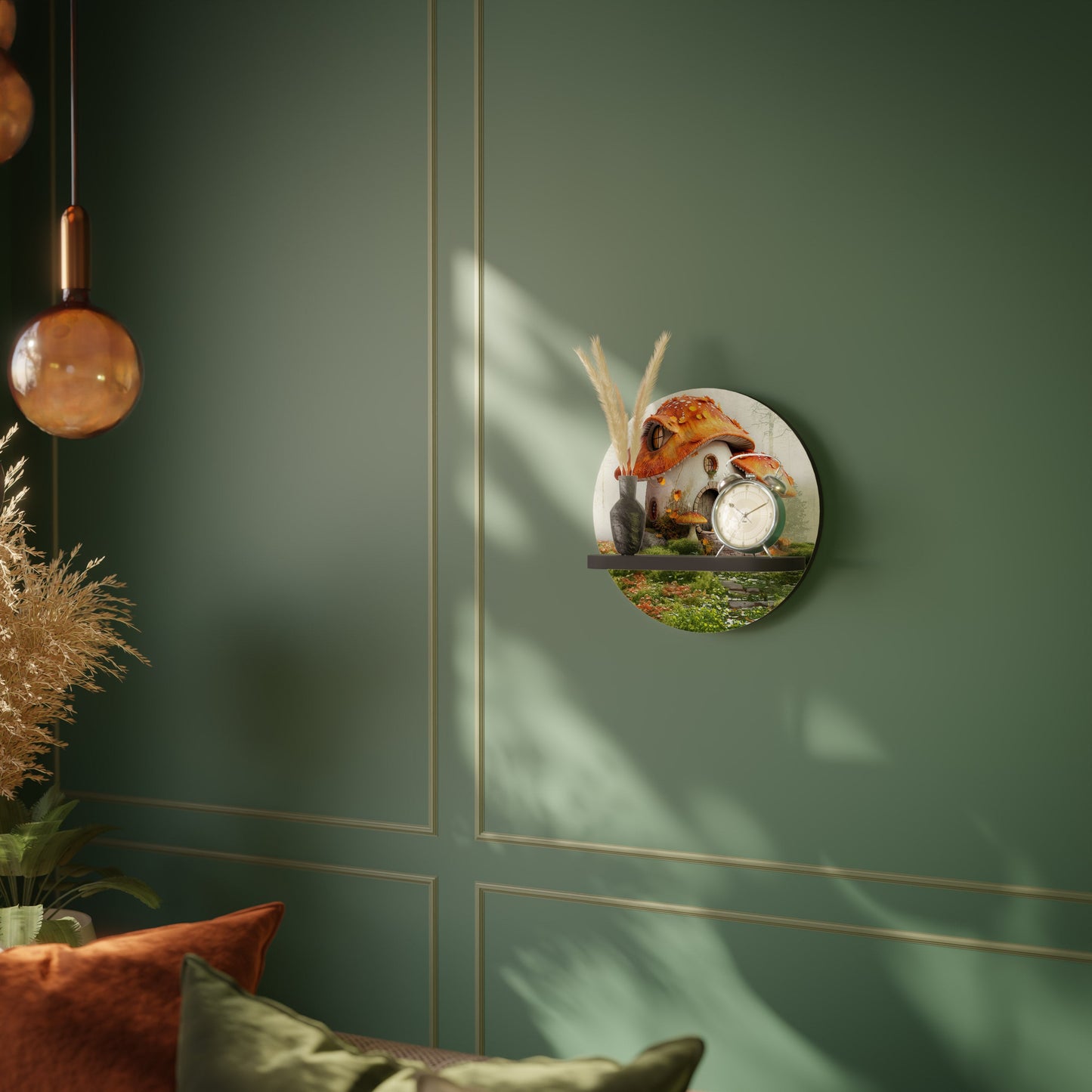 MYSTIC TOADSTOOL Round Art Shelf In Black Finish
