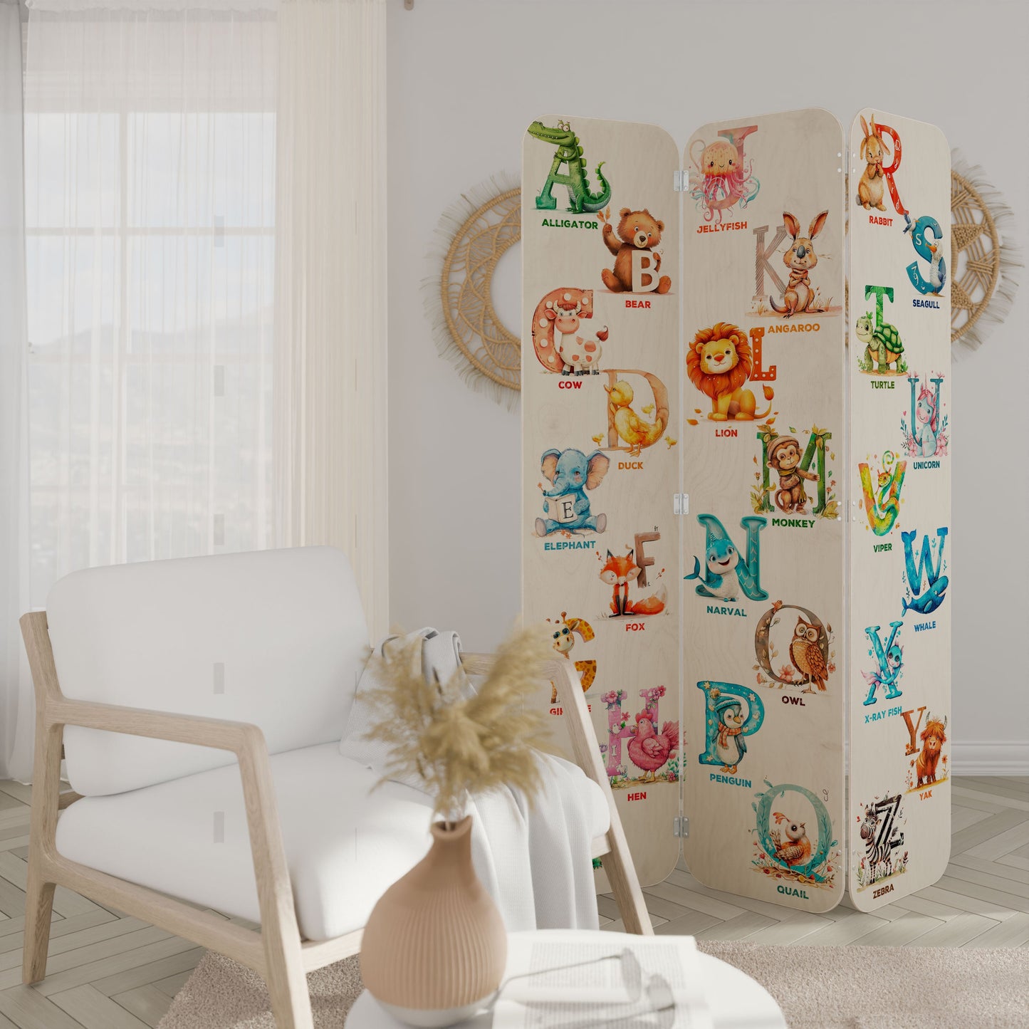 JOYFUL LETTERS Divisorio per ambienti in compensato a 3 pannelli