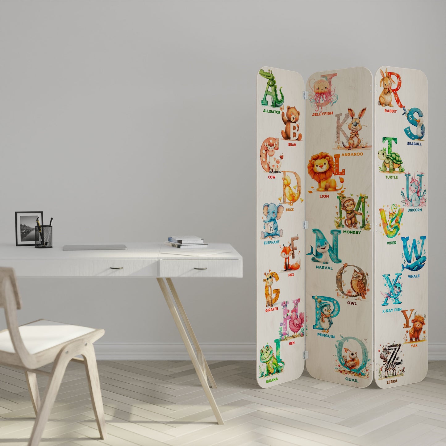 JOYFUL LETTERS Divisorio per ambienti in compensato a 3 pannelli