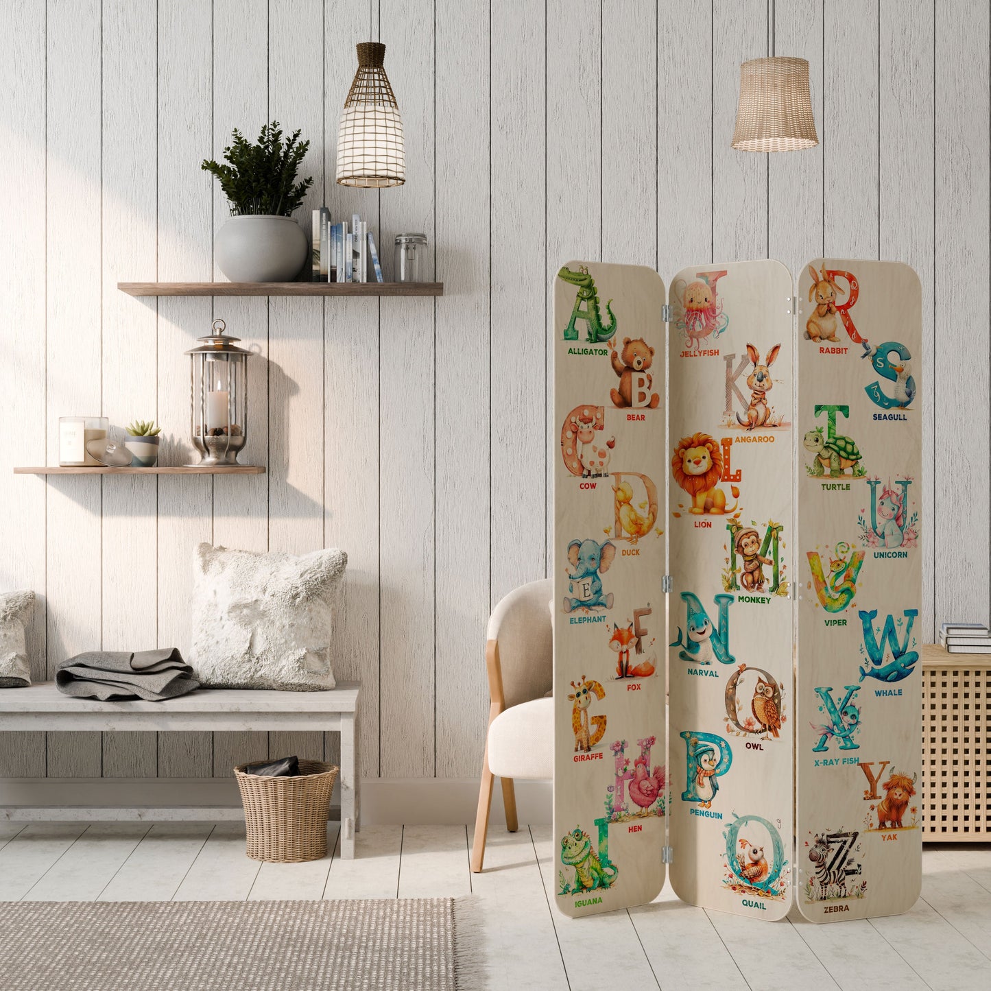 JOYFUL LETTERS Divisorio per ambienti in compensato a 3 pannelli