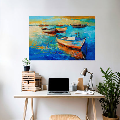 Poster orizzontale staccabile e attaccabile "SERENE BOAT ESCAPADE"