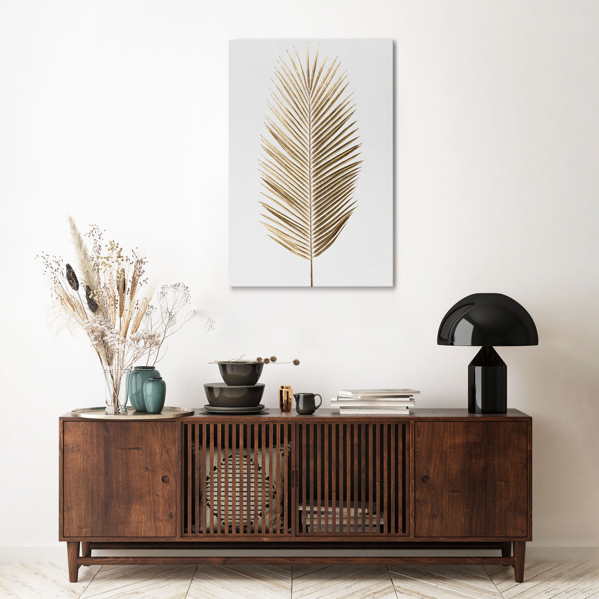 GOLDEN PALM ELEGANCE Stampa su tela verticale