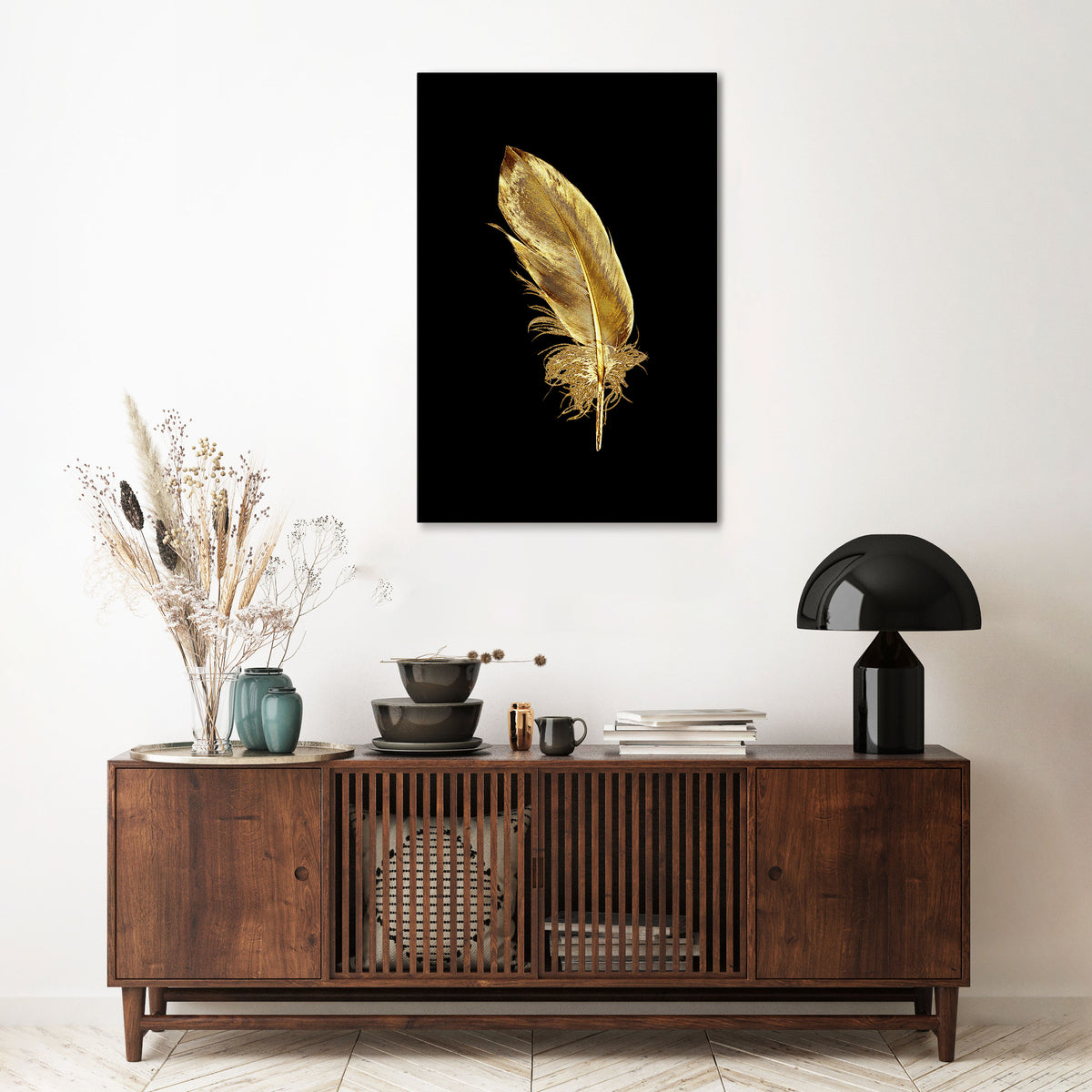 SHIMMERING FEATHER GRACE Stampa su tela verticale