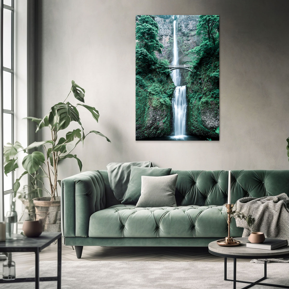 MYSTICAL WATERSCAPE BRIDGE Vertical Canvas Print