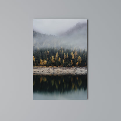 GOLDEN TREES IN FOG Stampa su Tela Verticale