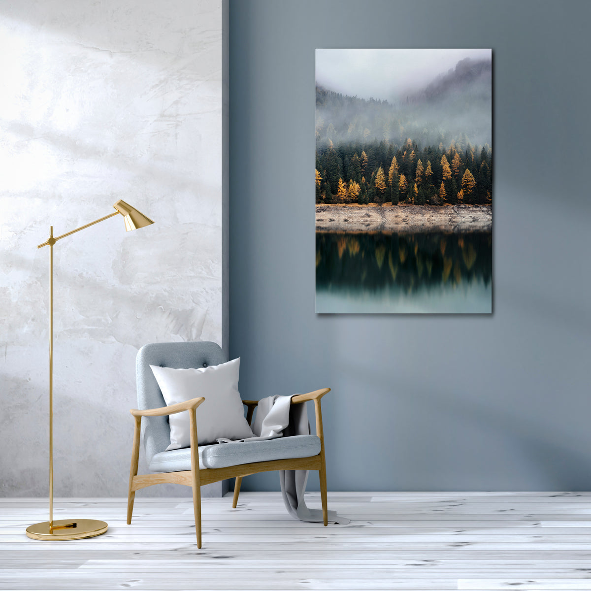 GOLDEN TREES IN FOG Vertical Canvas Print