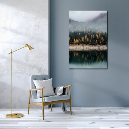 GOLDEN TREES IN FOG Vertical Canvas Print