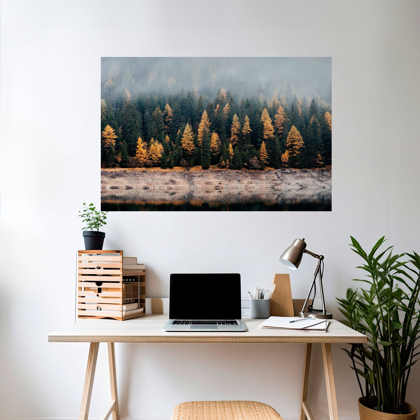 ALBERI DORATI NELLA NEBBIA Poster orizzontale staccabile e attaccabile
