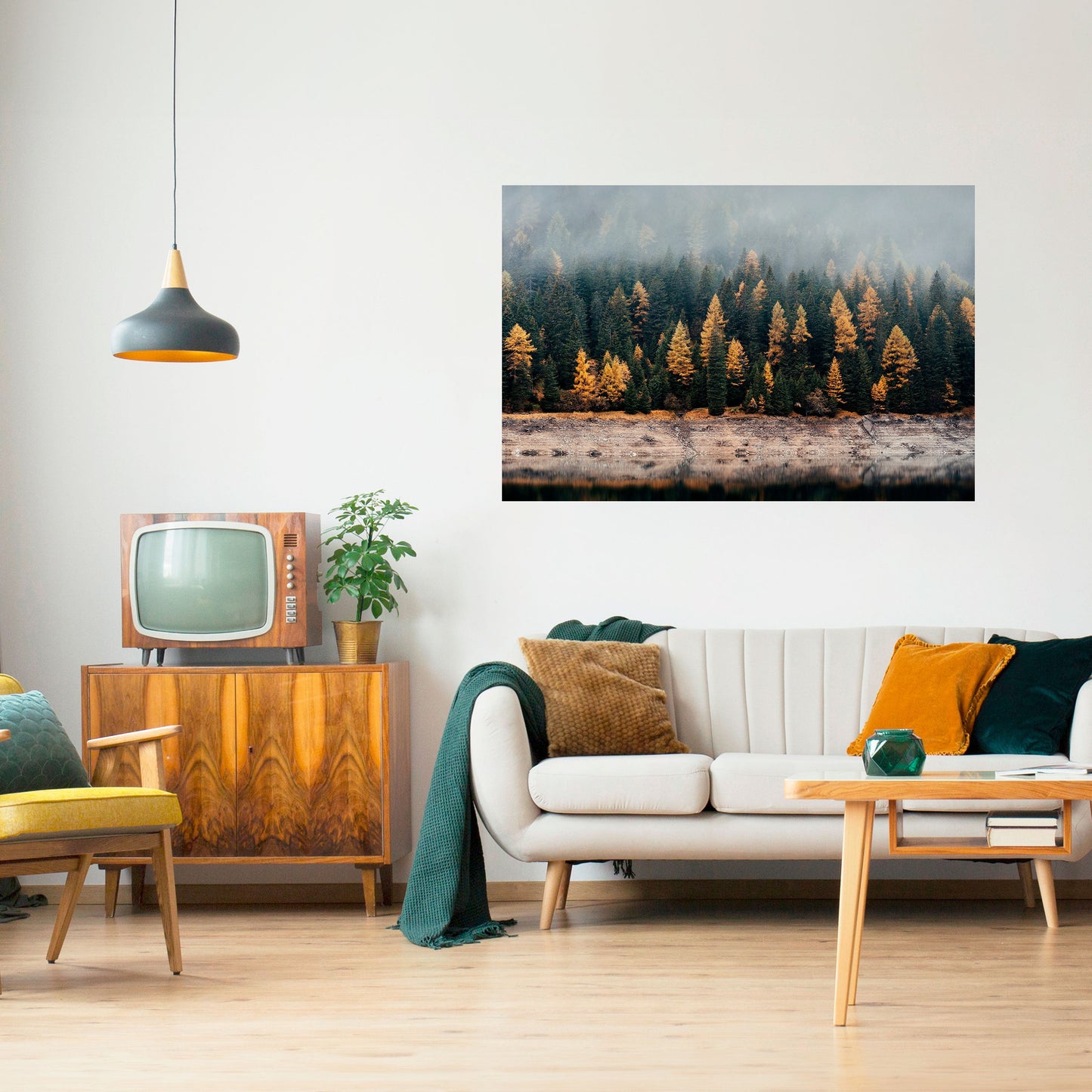 ALBERI DORATI NELLA NEBBIA Poster orizzontale staccabile e attaccabile