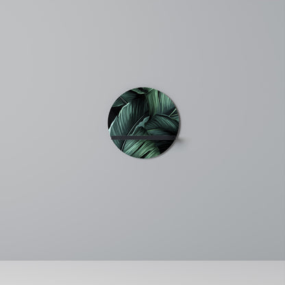 LEAFY ELEGANCE Round Art Shelf In Black Finish