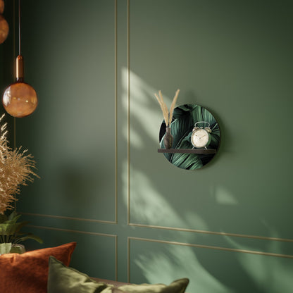 LEAFY ELEGANCE Round Art Shelf In Black Finish