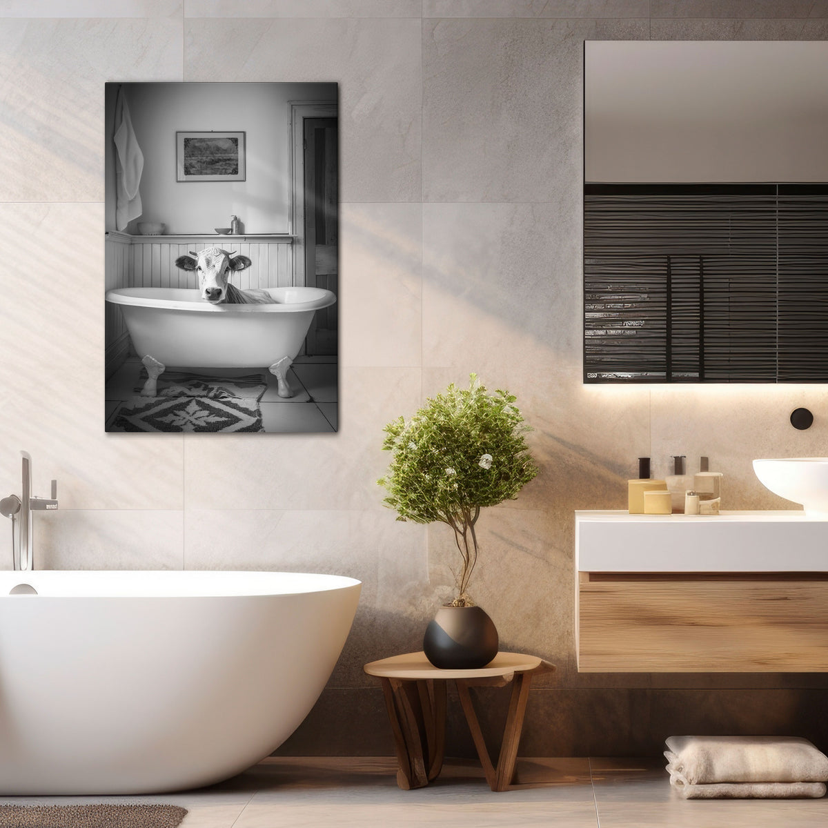 COW IN RELAXATION Stampa su tela verticale