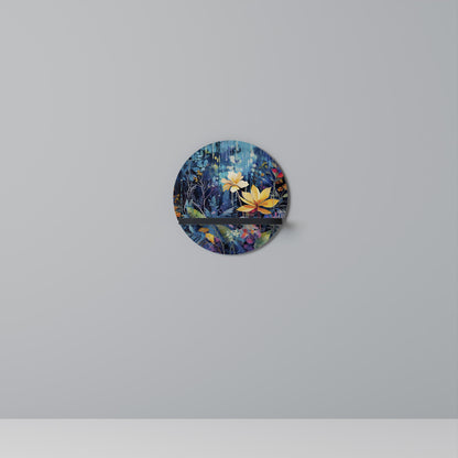MIDNIGHT BLOSSOM Round Art Shelf In Black Finish